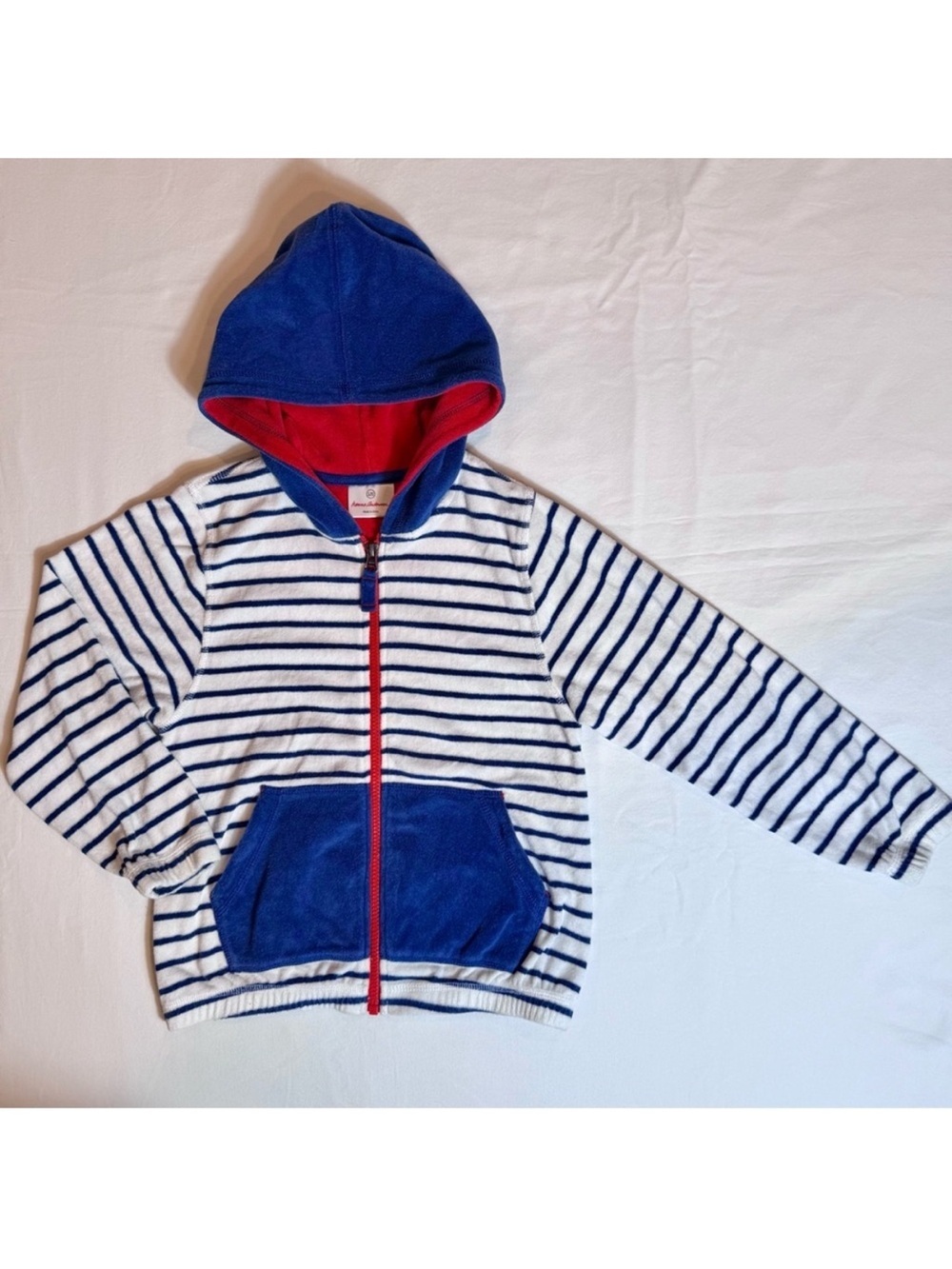 Hanna Andersson Swim Cover Up Boys 6-7 120 cm Zip Up Toweling Hoodie Stripes